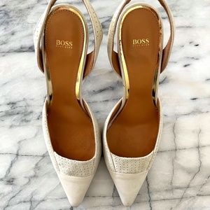 Hugo Boss suede and real leather sling backs
